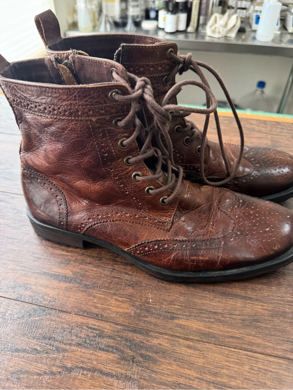 Ashton Grey Mens Brown Leather Wingtip Brogue Ankle Boots Side Zip Size 10.5